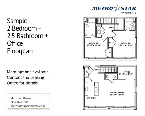 Floor plan for 2 beds, 2.5 baths, 1381 sqft